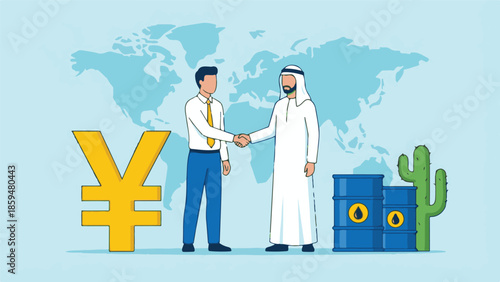International oil trade agreement, Yen currency and Middle East partnership
