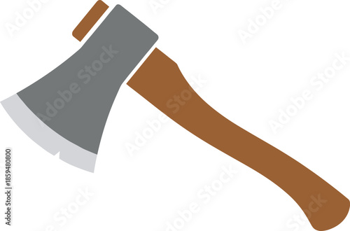 Axe vector design with brown wooden handle and grey sharpened blade for chopping or woodworking projectst