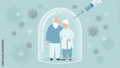 Senior couple safe in immune bubble, protected by vaccine from COVID-19