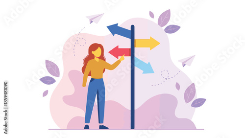 Young Woman at Crossroads: Making a Decision on Life's Path and Future