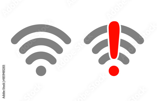 Set of WiFi Signal Icons showing Normal and Error Alert. Vector illustration.