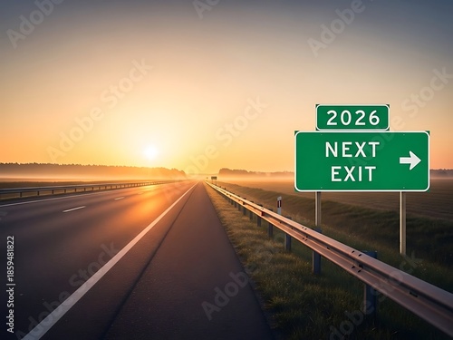 Road to 2026 Concept with Highway Sign at Sunrise Transitioning to the New Year