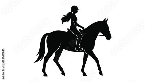 Black silhouette of a female equestrian rider on a horse vector graphic