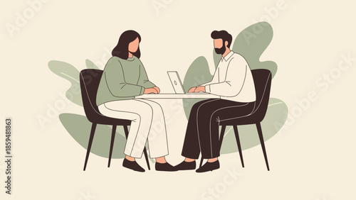 Professional Business Meeting Between Two Colleagues Working on a Laptop in a Cozy Office