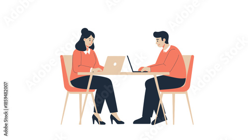 Professional Business Meeting with Two Colleagues Discussing Work on Laptops in a Modern Office