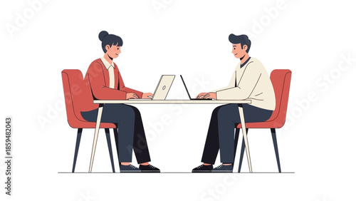 Professional Business Meeting with Two Colleagues Working on Laptops at a Modern Conference Table