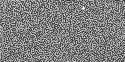Turing reaction diffusion monochrome seamless pattern with chaotic motion .Linear design with biological shapes. Organic lines in memphis. abstract turing organic wallpaper background .	