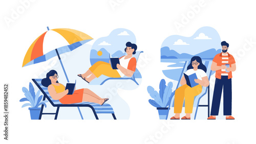 Relaxing outdoor leisure activities with people enjoying summer sunshine