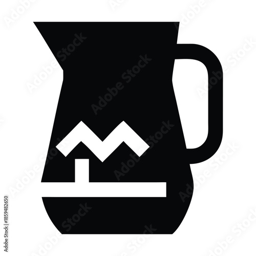 A simple black and white illustration depicting a pitcher with liquid inside shown in a flat style