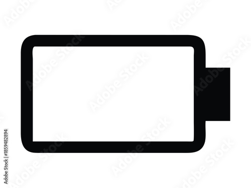 A simple black and white illustration depicting a battery symbol with a full charge level
