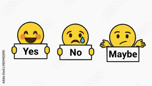 Emotional faces with yes no maybe signs