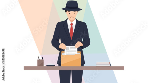 Business Professional Receiving Important Documents in Office Environment Illustration