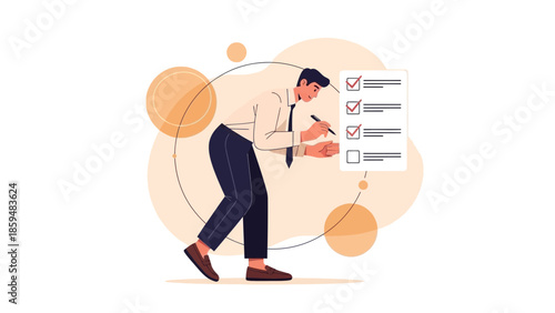 Businessman Checking Off Tasks on a To-Do List in Modern Office Environment