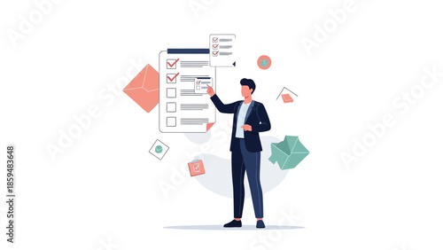 Businessman Conducting a Checklist or Survey for Project Planning and Management