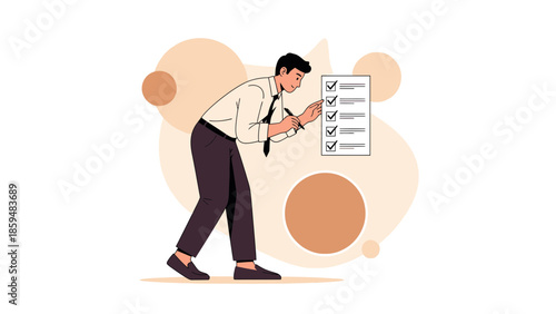 Businessman Reviewing and Marking Checklists for Task Management Success