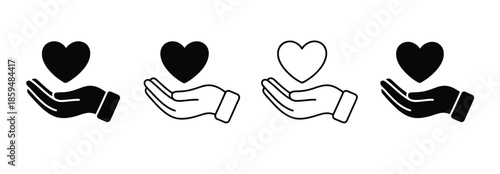 Heart in hand icons set, hands holding heart icon, love icon, health medicine symbol, healthcare hands holding heart, flat and line style, illustrating 