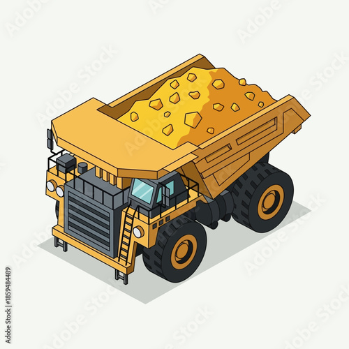 Heavy-duty mining dump truck carrying a load of ore.