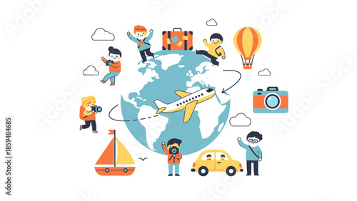 Global Travel and Adventure Icons Depicting World Exploration Activities
