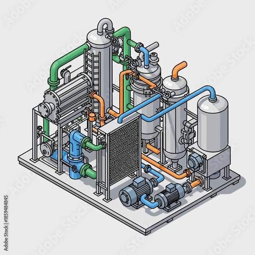 Industrial Processing Plant Isometric Illustration.