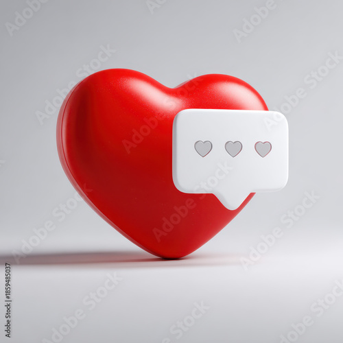 Vibrant Red Heart Icon in Speech Bubble on White Background, Perfect for Social Media Engagement and Communication Themes