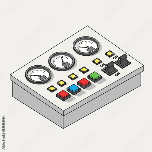 Isometric Control Panel with Dials and Buttons.