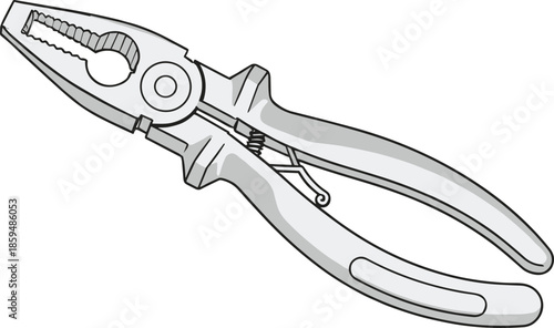 Combination pliers vector design with serrated gripping jaws, wire cutter, and insulated handles for electrical or mechanical use