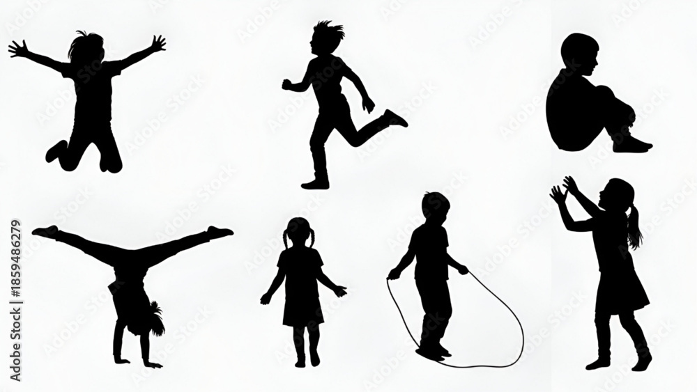 Obraz premium Architectural CAD Children – Walking and Standing Outline Vector Set