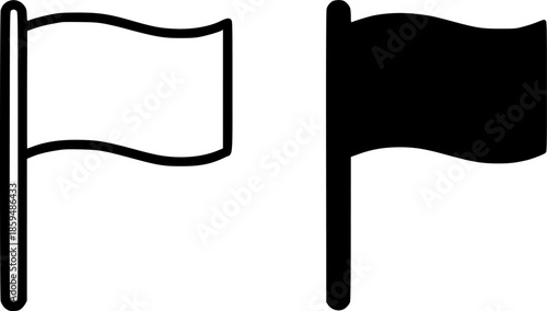 Simple icon, flag illustration, black and white, outline and silhouette versions