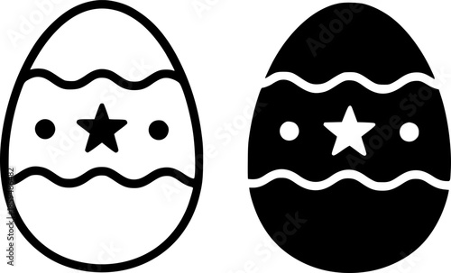 Simple icon, Easter egg illustration, black and white, outline and silhouette versions