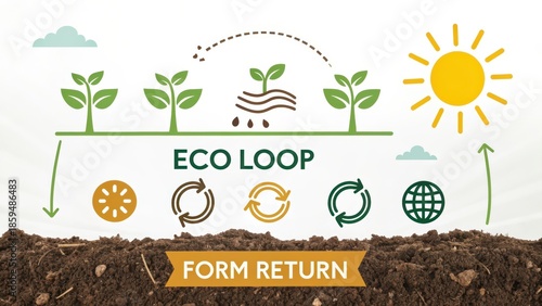 Eco loop concept with plant growth and circular arrows