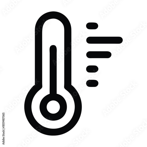Simple black and white line art illustration of a thermometer displaying a moderate temperature reading