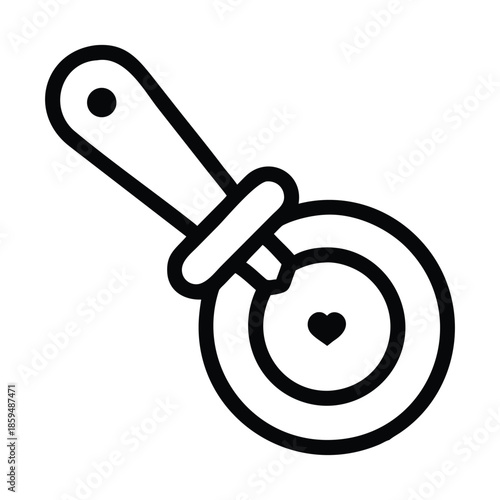 Simple black and white line drawing of a baby pacifier with a heart shape inside