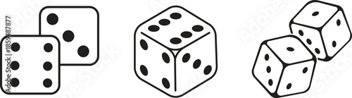 Dice icon set with all six faces in black color in outline style. Ludo game dice symbols in outline style. Set of six sides of a dice icon in black color. Dice icon concept vector illustration