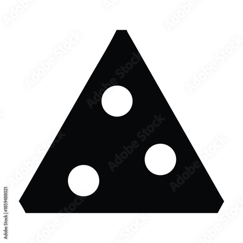 A black triangle contains three white circles positioned within its boundaries creating a simple graphical design