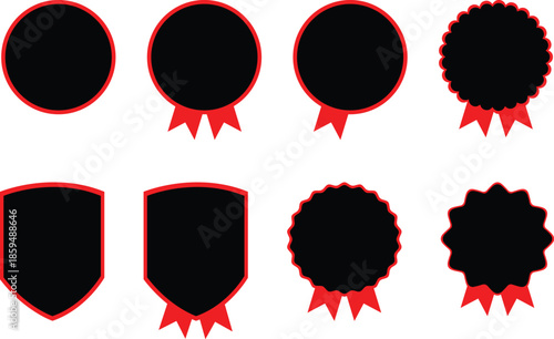 Black and Red Award Badge Label Set.