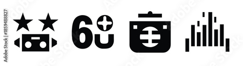 A collection of black shipping and handling symbols on a white background indicating fragile goods