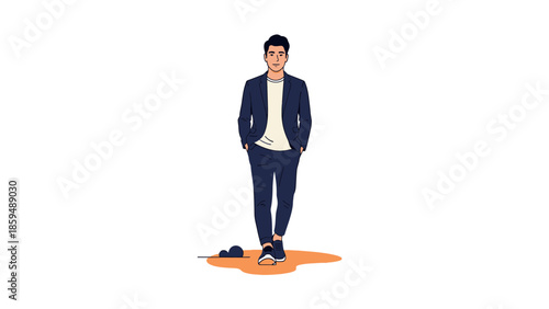 Stylish young man in casual suit standing confidently on a minimal background
