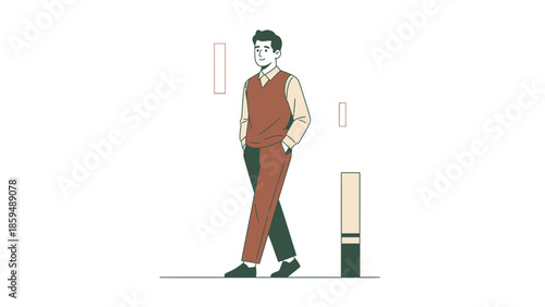 Stylish young man standing confidently with casual attire and modern accessories in a minimalistic