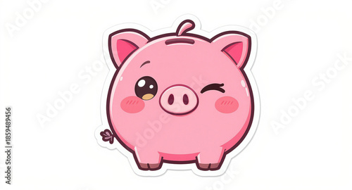Adorable pink piggy bank winks a charming symbol for saving money and financial planning