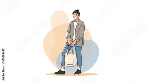 Casual Young Woman Standing with a Backpack and Stylish Outfit Illustration