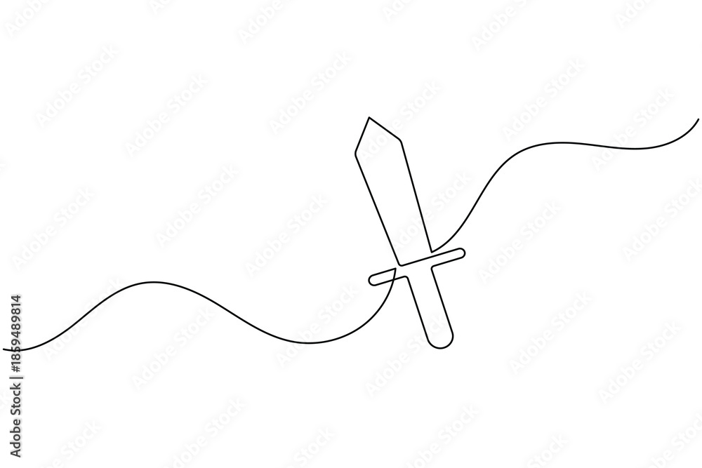 Obraz premium Minimalist continuous one line drawing of a medieval sword vector illustration