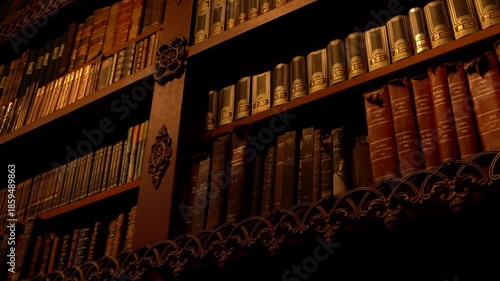Old books and wooden shelves in a historic building.