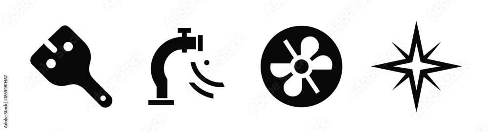 Obraz premium A collection of minimalist icons depicting a paw print faucet flower and starburst