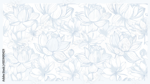 Elegant floral pattern with lotus flowers in soft gray tones