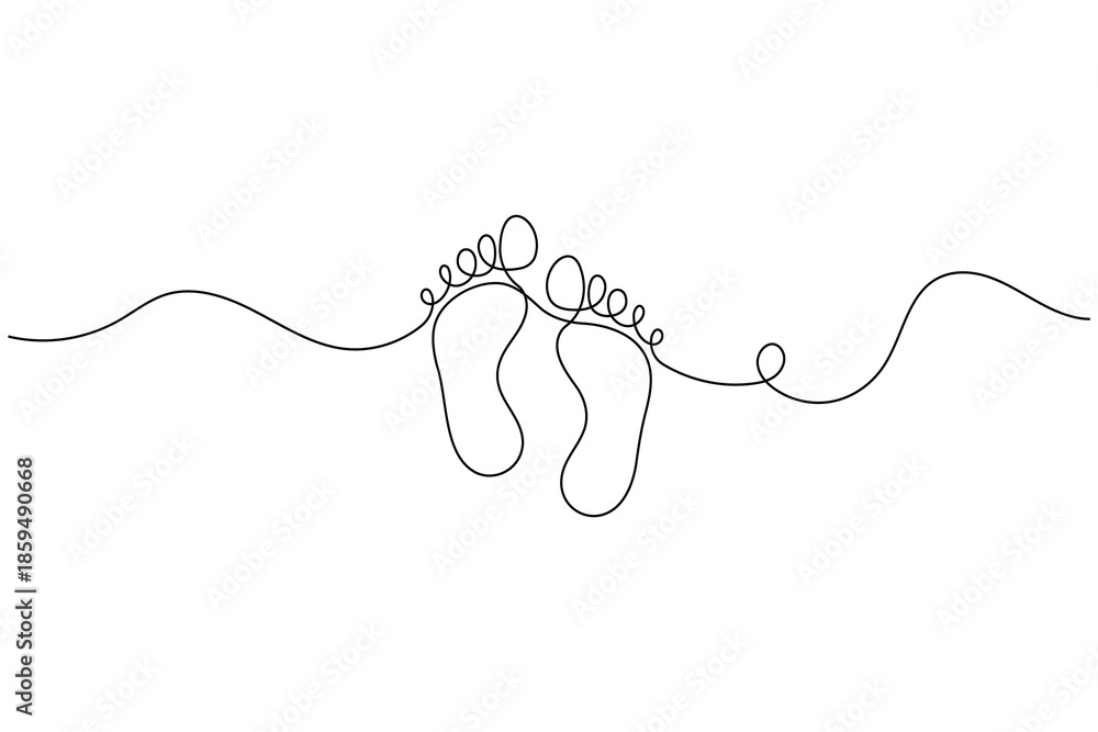 Obraz premium Minimalist continuous line drawing of human footprints on white background