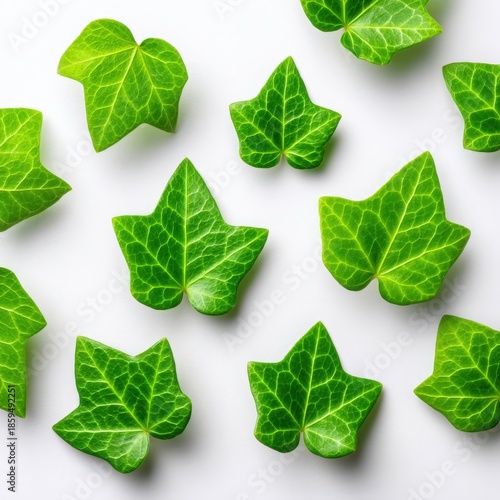 Green Ivy Leaves Arrangement on White Background for Nature Themes
