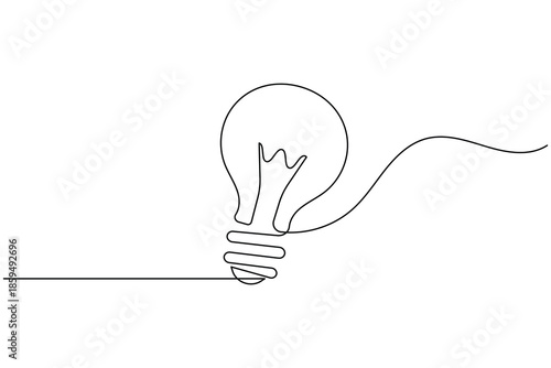 Single line drawing of a light bulb, representing innovation and ideas