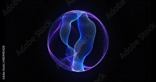 A luminous, swirling orb of blue and violet energy floats within a darker, encompassing sphere of light.