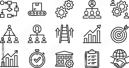 Strategic Business Planning and Analysis Icons Representing Growth and Success