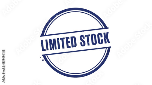 Blue circular rubber stamp graphic featuring distressed texture across the center proclaiming the urgent message limited stock in bold uppercase lettering for retail.